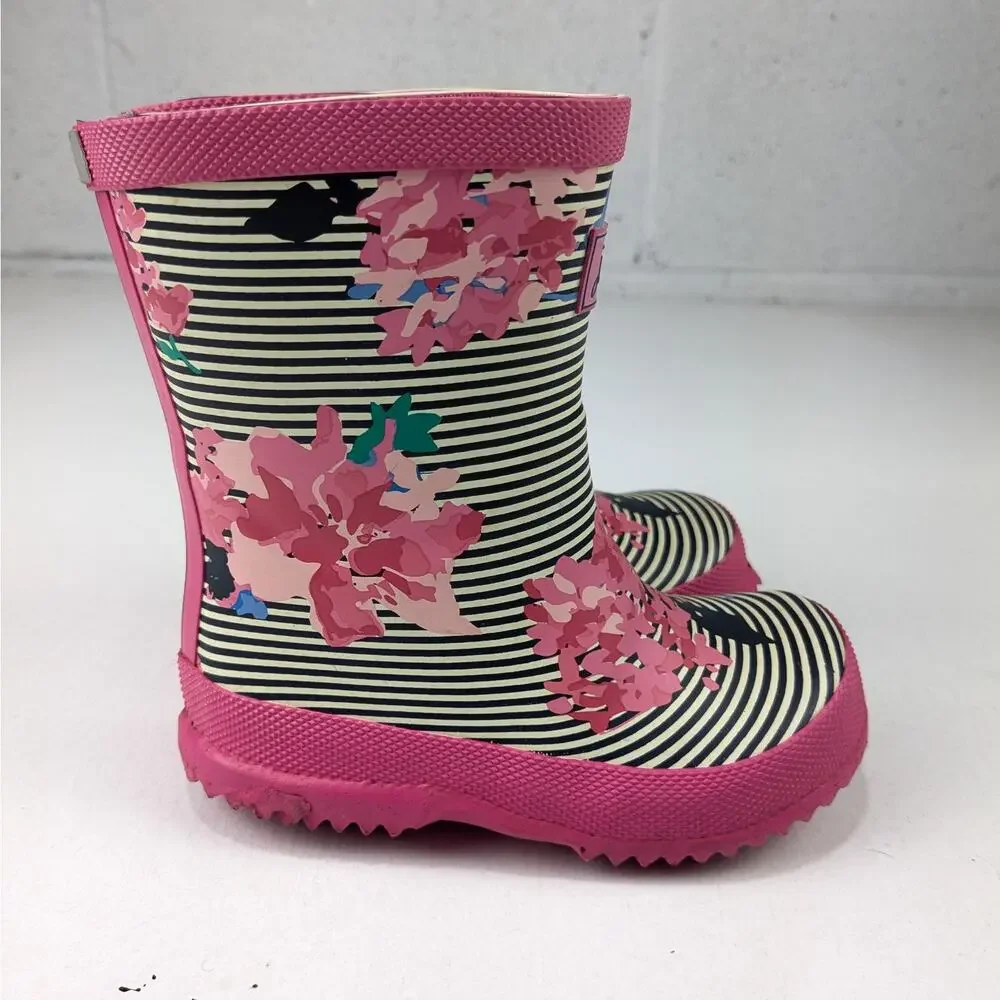 Joules Pink & Navy Floral Stripe Rain Boots Toddler UK 6 US 7